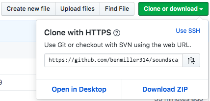 github clone or download button, open