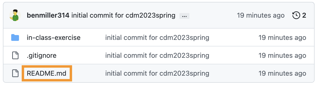 list of filenames in repo home page, with README.md highlighted.
