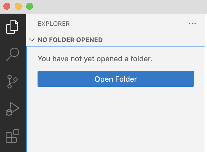 VS Code's open folder button appears in the explorer when you haven't yet specified your workspace.'